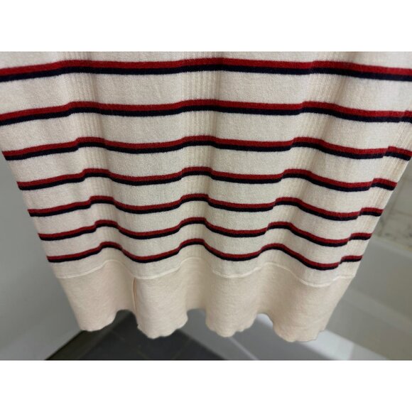 Equipment Brienne Stripe Knit Tee Sweater Top Red White Split Hem Ringer XS - Picture 8 of 15